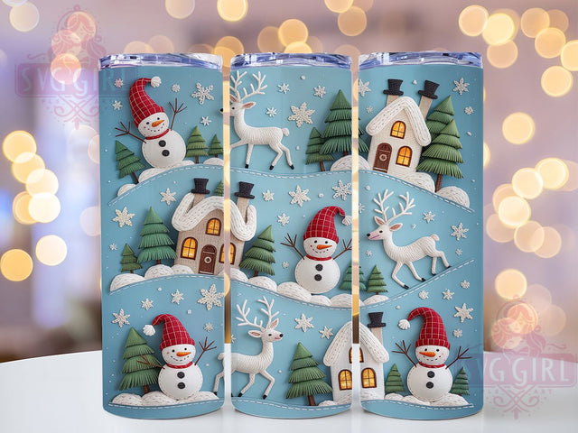 Winter Wonderland Snowman Cottage Tumbler, Snowman Cottage Sublimation Design, Festive Deer Art, 20oz Holiday Tumbler, Whimsical Winter Mug, Stylish Cottage Cup, Cozy Wonderland Wrap Sublimation SvggirlplusArt 