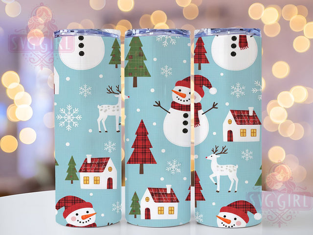 Winter Wonderland Snowman Cottage Tumbler, Snowman Cottage Sublimation Design, Festive Deer Art, 20oz Holiday Tumbler, Whimsical Winter Mug, Stylish Cottage Cup, Cozy Wonderland Wrap Sublimation SvggirlplusArt 