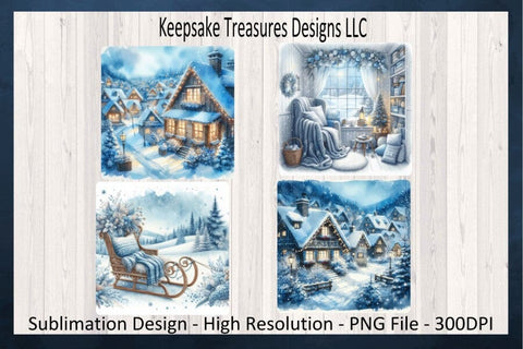 Winter Wonderland Square Coaster Set, Four Different Designs, Sublimation PNG Printable Sublimation Keepsake Treasures Designs LLC. 