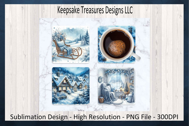 Winter Wonderland Square Coaster Set, Four Different Designs, Sublimation PNG Printable Sublimation Keepsake Treasures Designs LLC. 