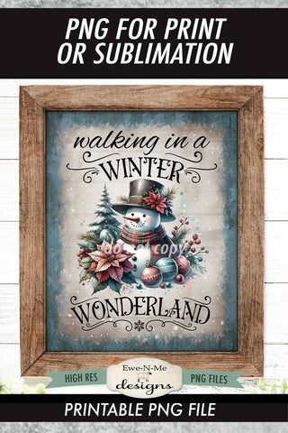 Winter Wonderland Sublimation Design | Vintage Snowman Sign PNG Sublimation Ewe-N-Me Designs 