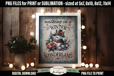 Winter Wonderland Sublimation Design | Vintage Snowman Sign PNG Sublimation Ewe-N-Me Designs 