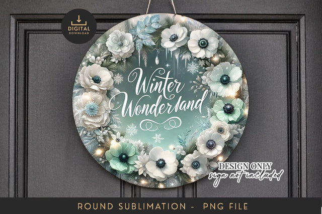 Winter Wonderland Sublimation PNG - Round Icy Floral Art Sublimation BijouBay 