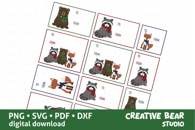 Winter Woodland Animals Gift Tag Stickers SVG Creative Bear Studio 