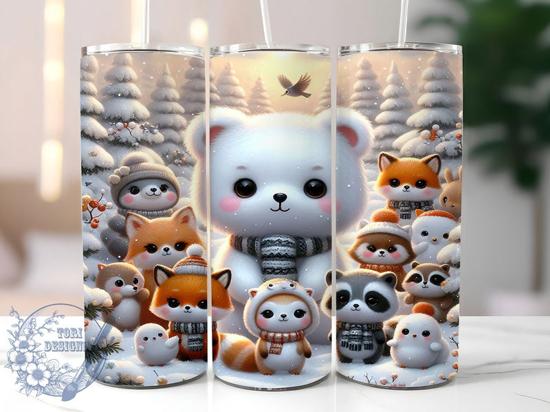 Winter Woodland Wildlife Tumbler, Winter Theme, Forest Wildlife, Deer, Fox, Owl, Snowy Nature Art, Tumbler Wrap, Sublimation Design, 20oz Tumbler, Seasonal Artwork Sublimation ToriDesigns 