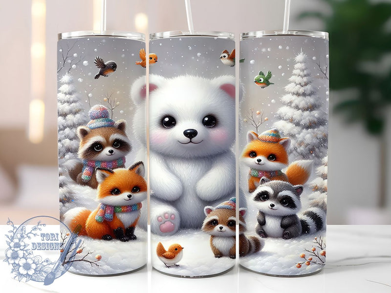 Winter Woodland Wildlife Tumbler, Winter Theme, Forest Wildlife, Deer, Fox, Owl, Snowy Nature Art, Tumbler Wrap, Sublimation Design, 20oz Tumbler, Seasonal Artwork Sublimation ToriDesigns 