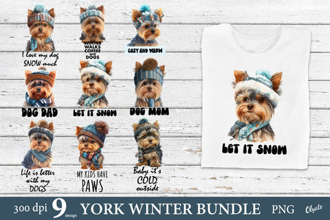 Winter Yorkshire Terrier PNG Bundle. Cute Winter Dog Quotes Sublimation Olga Terlyanskaya 