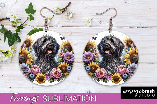 Wirehaired Pointing Griffon Earrings - Dog Mom Floral Round Earring Sublimation Sublimation OrangeBrushStudio 