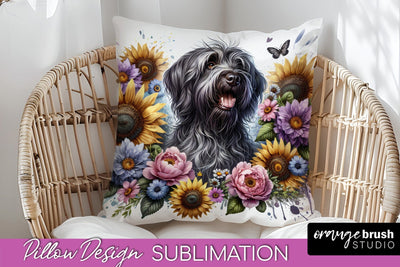Wirehaired Pointing Griffon Pillow Cover - Dog Mom Floral Pillow Sublimation Sublimation OrangeBrushStudio 