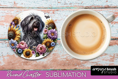 Wirehaired Pointing Griffon Round Coaster - Dog Mom Floral Coaster Sublimation Sublimation OrangeBrushStudio 