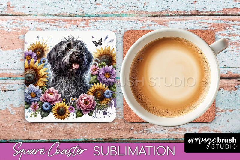 Wirehaired Pointing Griffon Square Coaster - Dog Mom Floral Coaster Sublimation Sublimation OrangeBrushStudio 