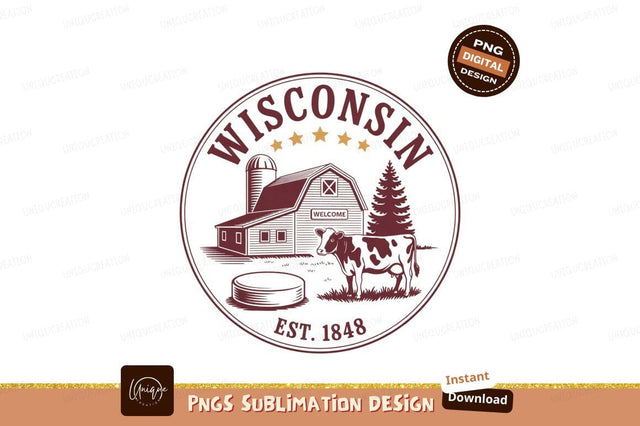 Wisconsin barn cow farm landscape silo Sublimation Designangry 