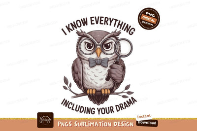 Wise owl with magnifying glass and bow tie image Sublimation Designangry 