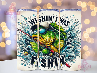 Wishin' I Was Fishin' 20oz Tumbler Wrap Sublimation Design, Straight Tapered Tumbler Wrap, Funny Fishing Tumbler Png, Instant Digital Download Sublimation SvggirlplusArt 