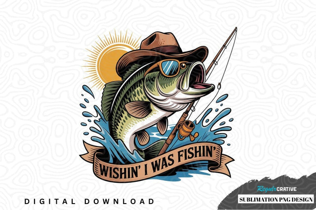 Wishin' i was fishin' sublimation png design Sublimation Regulrcrative 