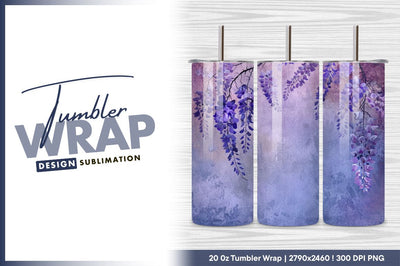 Wisteria flowers on textured lavender background tumbler png Sublimation Regulrcrative 