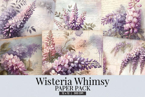 Wisteria Paper Backgrounds | Floral Digital Scrapbook Papers Digital Pattern BijouBay 