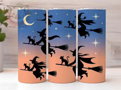 Witch and Black Cat Halloween Tumbler, Halloween Black Cat Cup, 20Oz Sublimation Wrap, Spooky Witch Drinkware, Magic Cat Coffee Tumbler, Halloween Night Mug, Witchy Cat Design Sublimation Lara' s Designs 