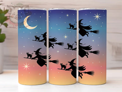 Witch and Black Cat Halloween Tumbler, Halloween Black Cat Cup, 20Oz Sublimation Wrap, Spooky Witch Drinkware, Magic Cat Coffee Tumbler, Halloween Night Mug, Witchy Cat Design Sublimation Lara' s Designs 