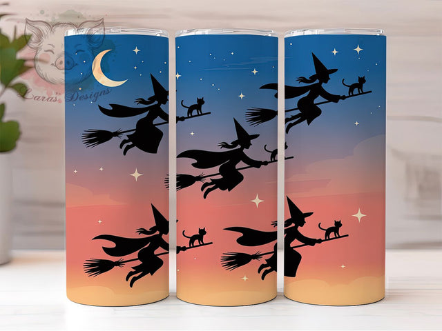 Witch and Black Cat Halloween Tumbler, Halloween Black Cat Cup, 20Oz Sublimation Wrap, Spooky Witch Drinkware, Magic Cat Coffee Tumbler, Halloween Night Mug, Witchy Cat Design Sublimation Lara' s Designs 