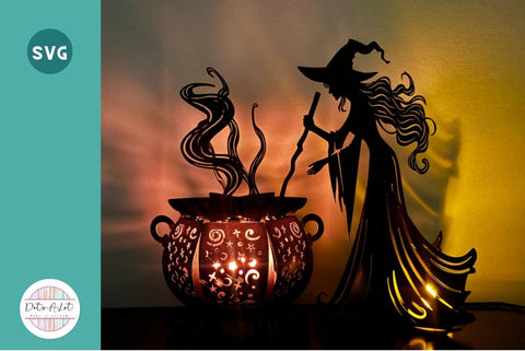 Witch and Cauldron Paper Lantern 3D SVG 3D Paper Dots-A-Lot 