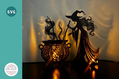 Witch and Cauldron Paper Lantern 3D SVG 3D Paper Dots-A-Lot 