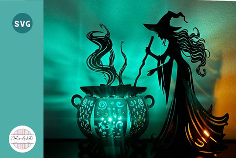Witch and Cauldron Paper Lantern 3D SVG 3D Paper Dots-A-Lot 