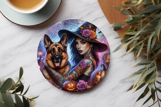 Witch And Dog Coaster Sublimation PNG Sublimation BijouBay 