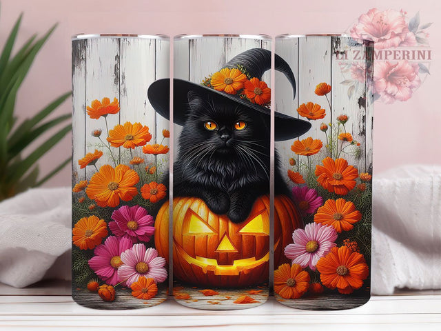 Witch Cat Black Pumpkin Halloween Tumbler, Halloween Black Cat Wrap, Spooky Pumpkin PNG, 20oz Sublimation Design, Cute Halloween Cup, Magic Cat Mug, Boo Kitty Fall Drinkware Sublimation Li Zamperini 