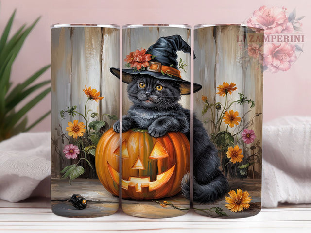 Witch Cat Black Pumpkin Halloween Tumbler, Halloween Black Cat Wrap, Spooky Pumpkin PNG, 20oz Sublimation Design, Cute Halloween Cup, Magic Cat Mug, Boo Kitty Fall Drinkware Sublimation Li Zamperini 