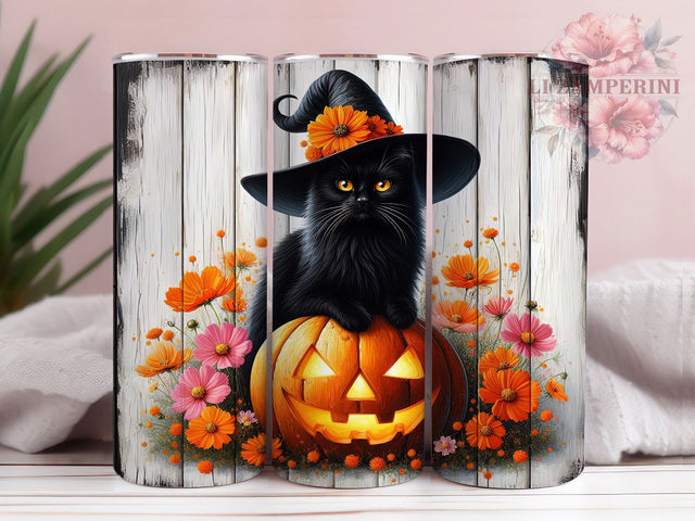 Witch Cat Black Pumpkin Halloween Tumbler, Halloween Black Cat Wrap, Spooky Pumpkin PNG, 20oz Sublimation Design, Cute Halloween Cup, Magic Cat Mug, Boo Kitty Fall Drinkware Sublimation Li Zamperini 