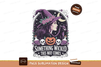 Witch Cat Pumpkin Skulls Potion Moon image Sublimation Designangry 