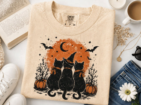Witch Cat Trio Halloween Moon PNG SVG DesignDestine 