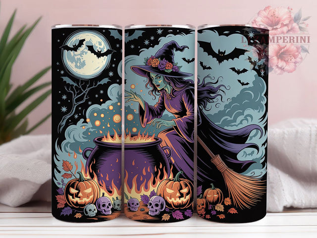 Witch Cauldron Spooky Pumpkin Bat Tumbler, Spooky Pumpkin Wrap, Halloween Bats Cup, 20Oz Sublimation Design, Magic Brew Drinkware, Haunted Fall Mug, Gothic Halloween Tumbler Sublimation Li Zamperini 
