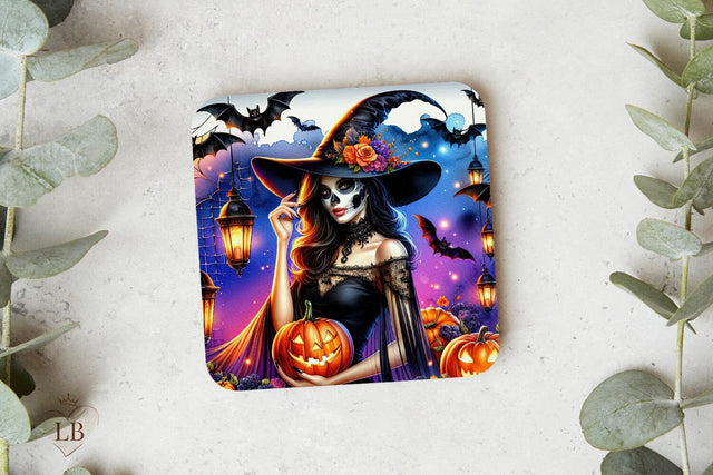 Witch Coaster Sublimation, Halloween Square Coaster PNG Sublimation BijouBay 