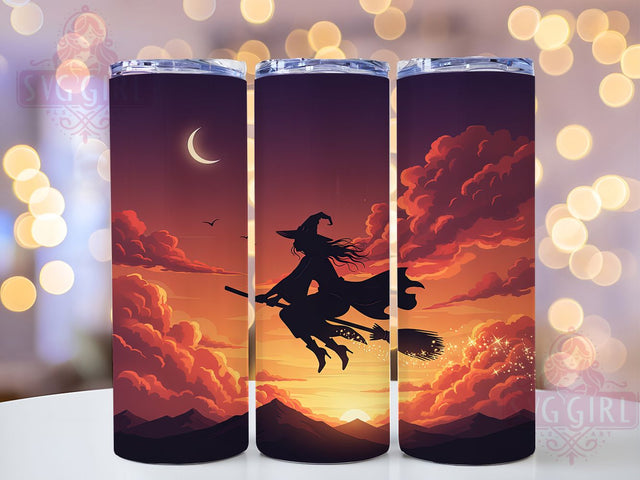 Witch Flying Halloween Sunset Tumbler, Halloween Sunset, Silhouette Tumbler, 20Oz Tumbler Wrap, Sublimation Drinkware, Spooky Aesthetic, Haunted Sky Sublimation SvggirlplusArt 