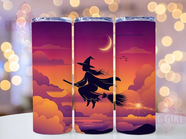Witch Flying Halloween Sunset Tumbler, Halloween Sunset, Silhouette Tumbler, 20Oz Tumbler Wrap, Sublimation Drinkware, Spooky Aesthetic, Haunted Sky Sublimation SvggirlplusArt 