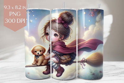Witch Girl & Puppy 20oz Tumbler Wrap Sublimation PNG Sublimation BijouBay 