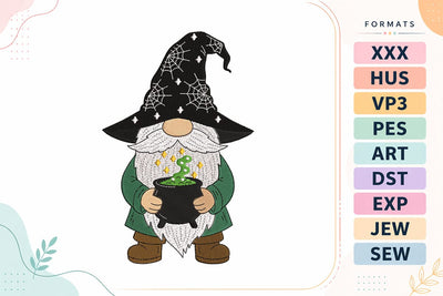 Witch Gnome Cauldron Spiderweb Halloween Embroidery Design Embroidery/Applique DESIGNS sg embroidery 