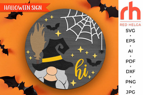 Witch Gnome Silhouette SVG, Halloween Door Sign Cut File SVG RedHelgaArt 