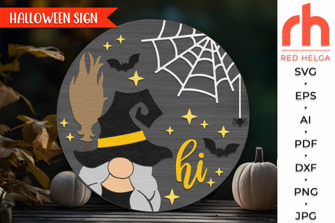 Witch Gnome Silhouette SVG, Halloween Door Sign Cut File SVG RedHelgaArt 