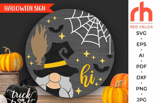 Witch Gnome Silhouette SVG, Halloween Door Sign Cut File SVG RedHelgaArt 