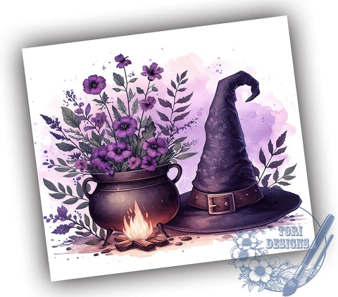 Witch Hat 20oz Skinny Tumbler PNG, Halloween Witch Tumbler Sublimation Wrap, Straight & Tapered Tumbler Wrap, Instant Digital Download Sublimation ToriDesigns 