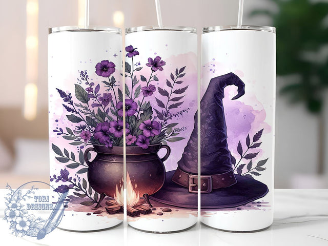 Witch Hat 20oz Skinny Tumbler PNG, Halloween Witch Tumbler Sublimation Wrap, Straight & Tapered Tumbler Wrap, Instant Digital Download Sublimation ToriDesigns 