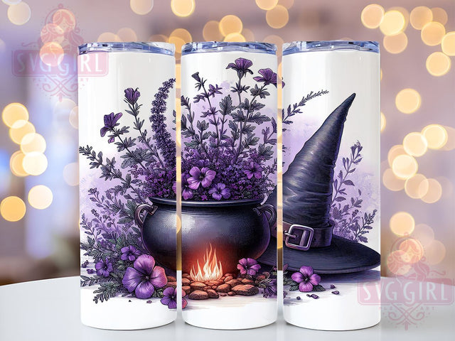 Witch Hat 20oz Tumbler Wrap Sublimation Design, Straight Tapered Tumbler Wrap, Purple Flowers Tumbler Png, Instant Digital Download Sublimation SvggirlplusArt 