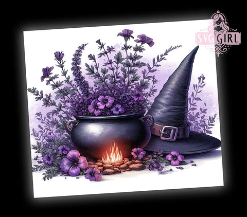 Witch Hat 20oz Tumbler Wrap Sublimation Design, Straight Tapered Tumbler Wrap, Purple Flowers Tumbler Png, Instant Digital Download Sublimation SvggirlplusArt 