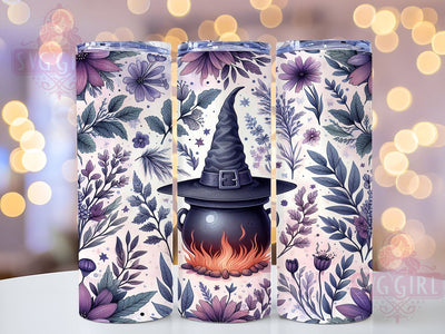 Witch Hat 20oz Tumbler Wrap Sublimation Design, Straight Tapered Tumbler Wrap, Purple Flowers Tumbler Png, Instant Digital Download Sublimation SvggirlplusArt 