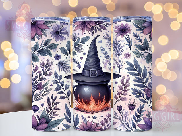 Witch Hat 20oz Tumbler Wrap Sublimation Design, Straight Tapered Tumbler Wrap, Purple Flowers Tumbler Png, Instant Digital Download Sublimation SvggirlplusArt 