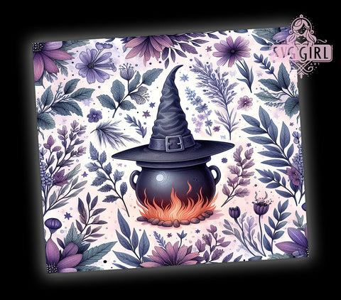 Witch Hat 20oz Tumbler Wrap Sublimation Design, Straight Tapered Tumbler Wrap, Purple Flowers Tumbler Png, Instant Digital Download Sublimation SvggirlplusArt 
