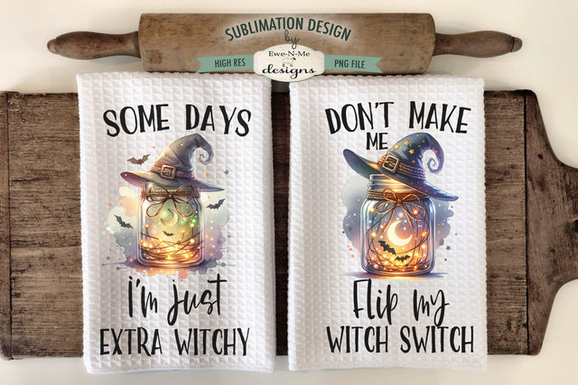 Witch Hat Jars Halloween Kitchen Towel Sublimation Designs Sublimation Ewe-N-Me Designs 
